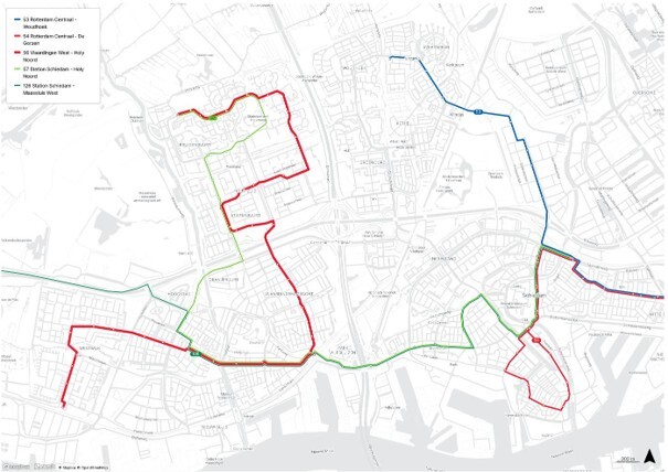 Kaart met aangepaste vervoerplannen OV