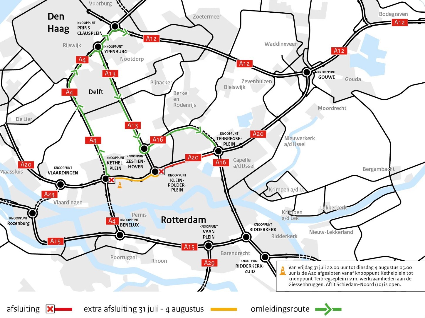 Extra afsluiting 31 juli - 4 aug