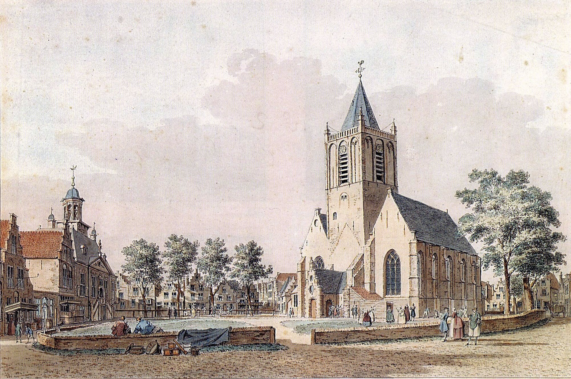 Aquarel Grote Kerk door Cornelis Pronk