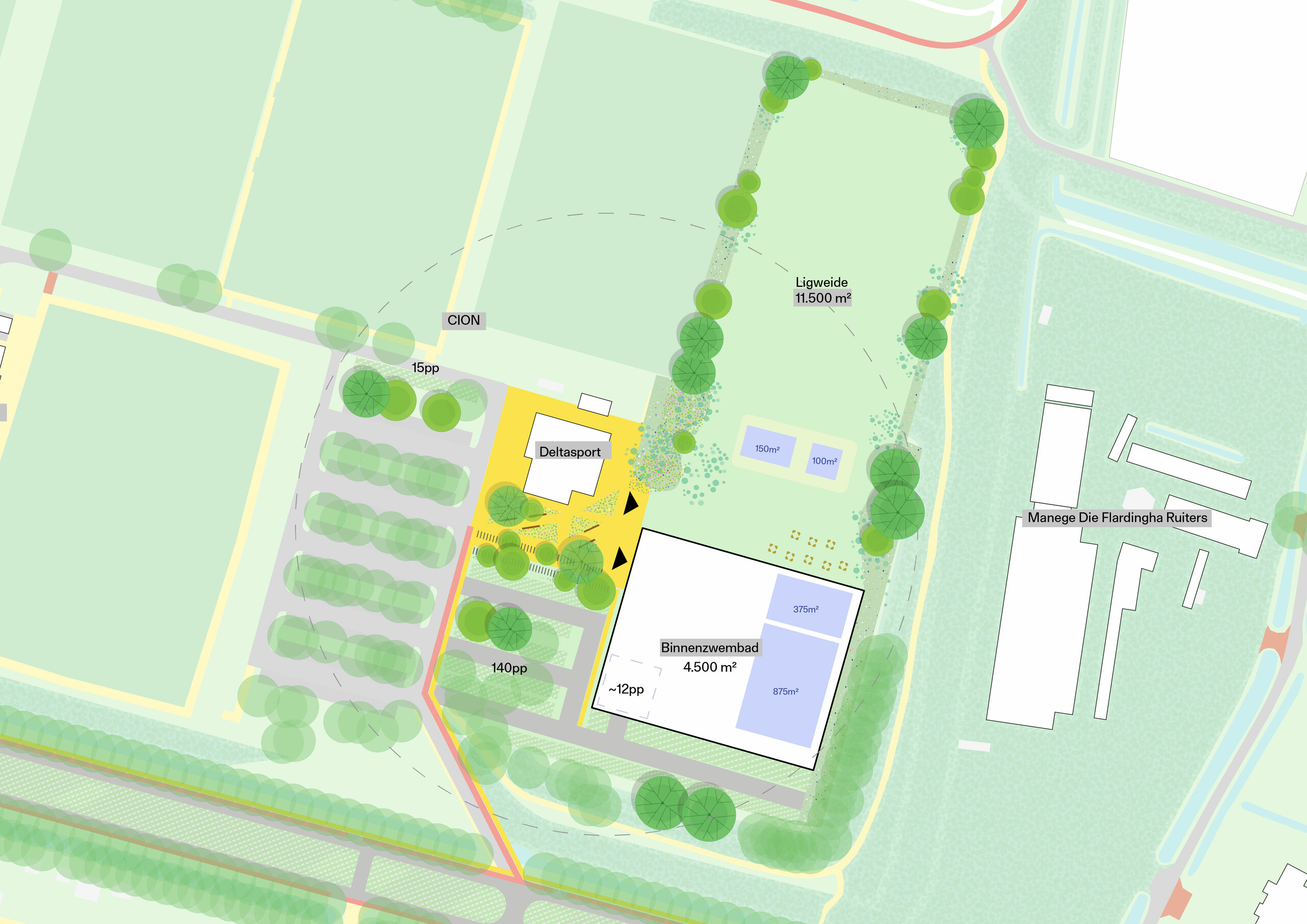 Kaart met de zwembad locatie Deltasport